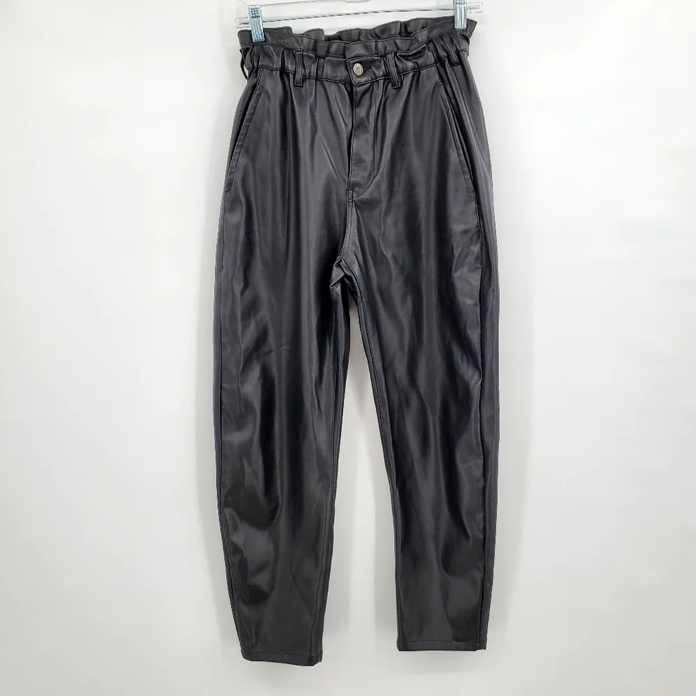 Zara Baggy High Rise Faux Leather Pants - Picture 3 of 11
